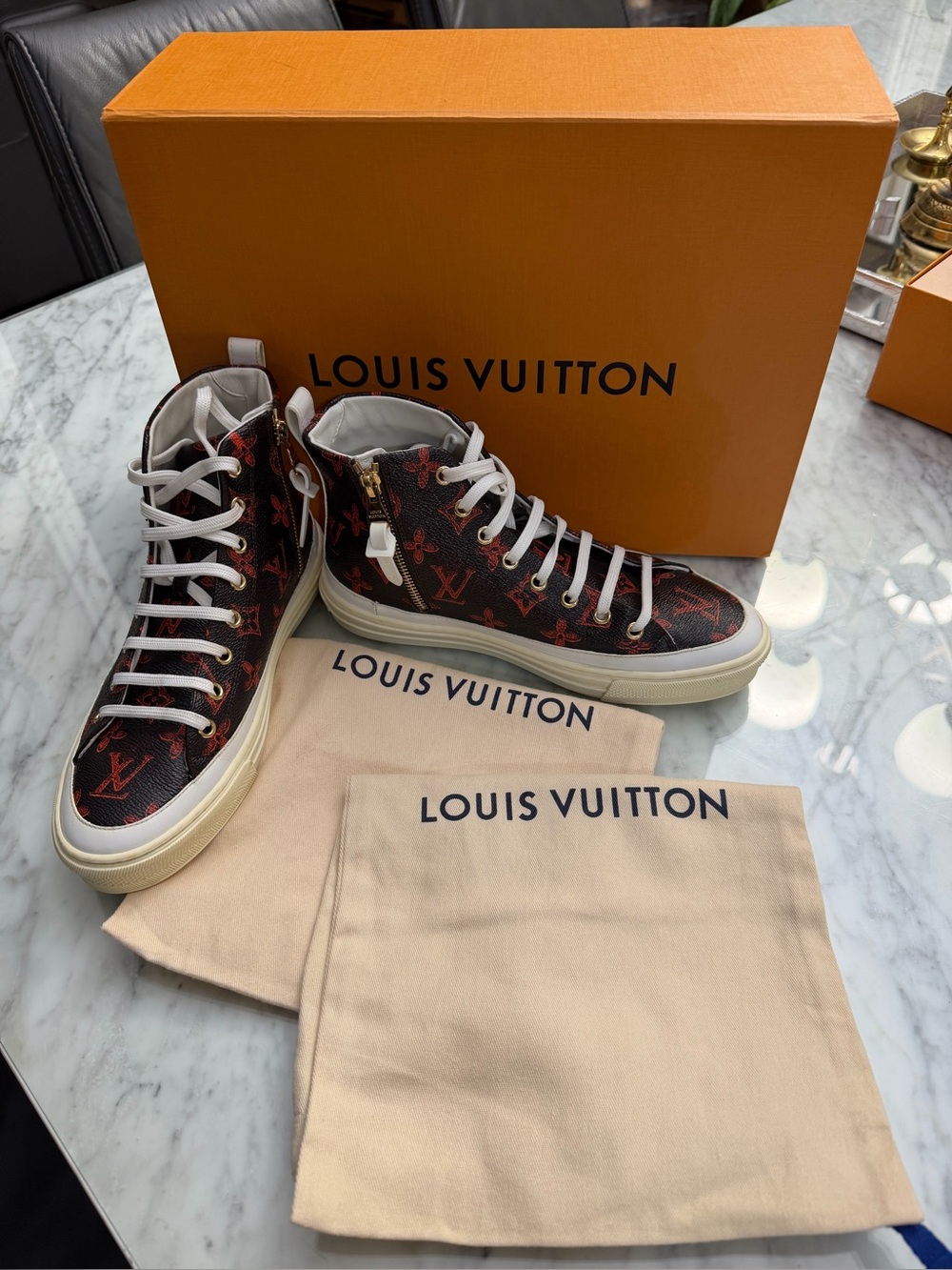 Rare Super trendy LOUIS VUITTON Catogram Stellar Sneaker Boots 37.5